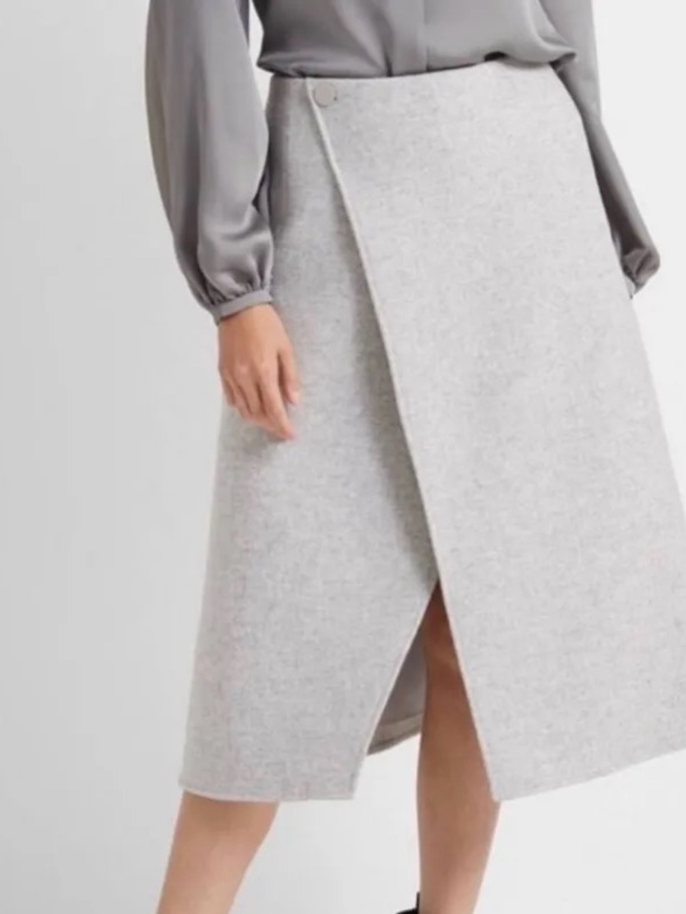 Club Monaco Grey Wool A-Line Wrap Midi Skirt